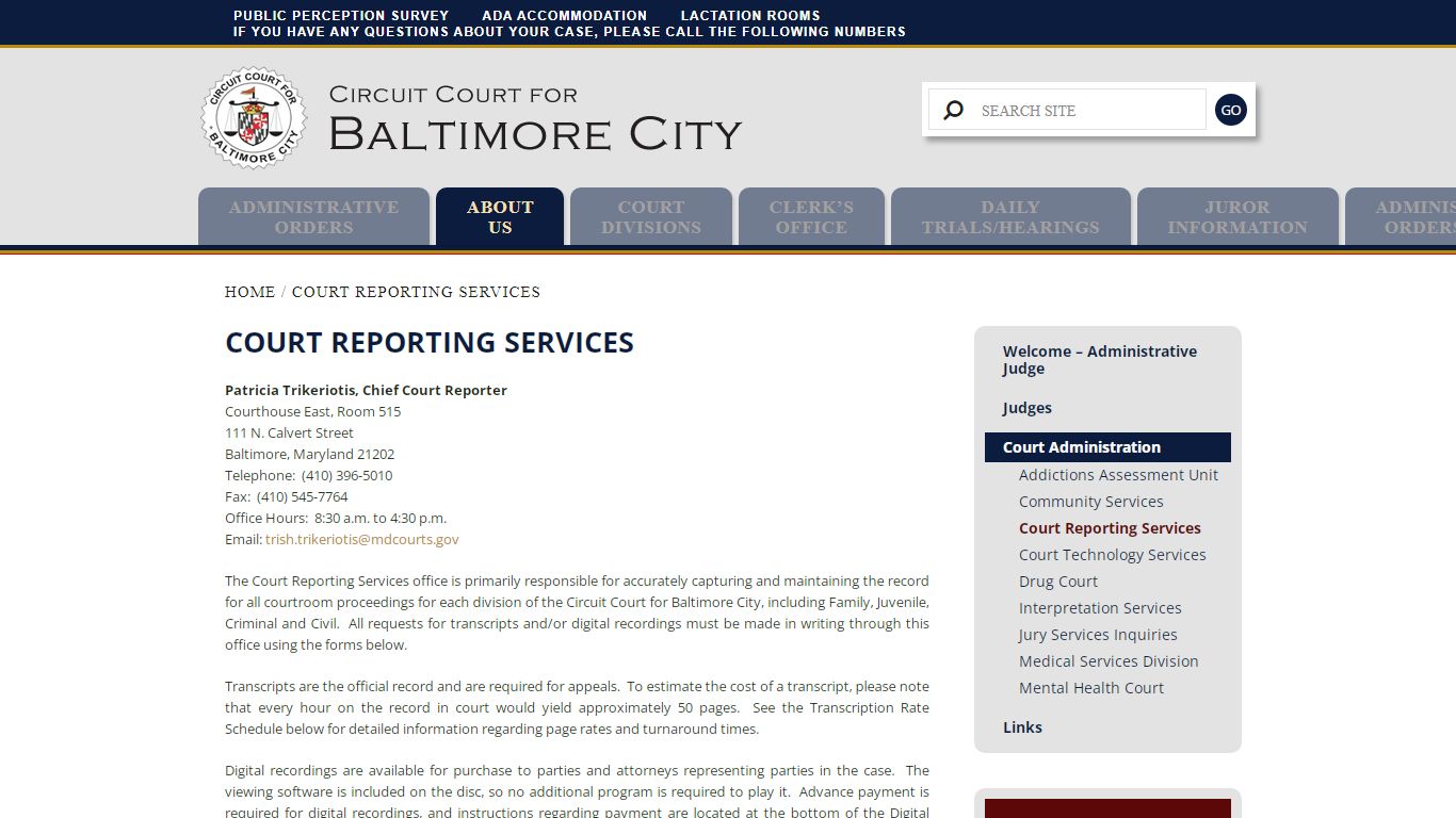 Court Reporting Services – Circuit Court For Baltimore City